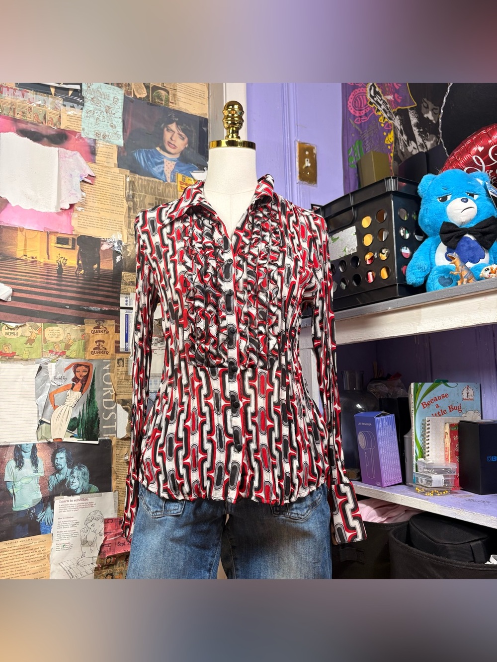 Worthington Retro Abstract Ruffle Blouse